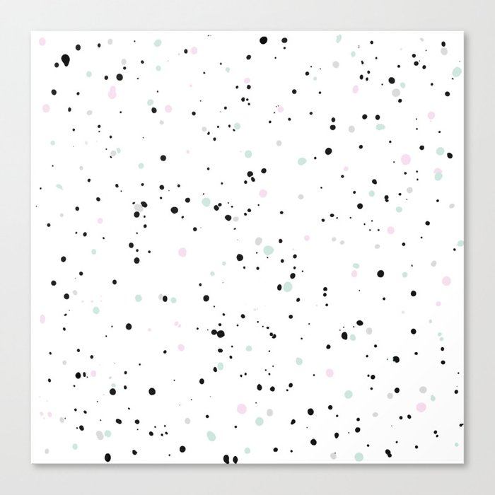 Pastel Mint Green, Pink and Black Paint Dot Drops White Background
